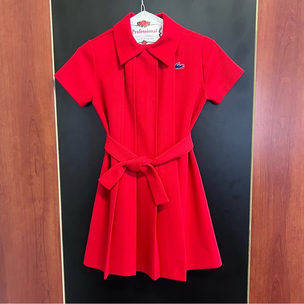 Vintage Chemise Lacoste Polo Dress Size 12/14 Red And Navy Blue Matching Belts - Picture 9 of 16